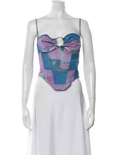 Pre-owned Miaou Floral Print V-neck Crop Top In Purple