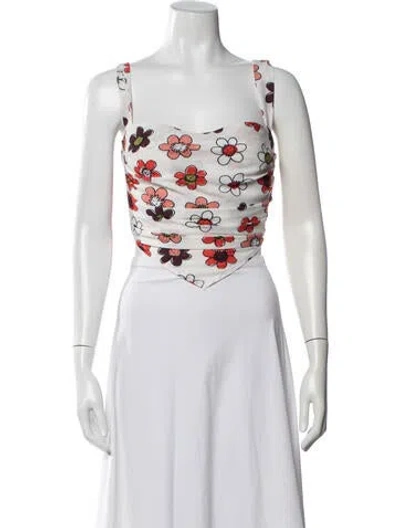 Pre-owned Miaou Floral Print V-neck Crop Top In White