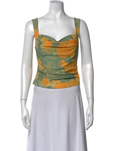 Pre-owned Miaou Floral Print V-neck Top In Green