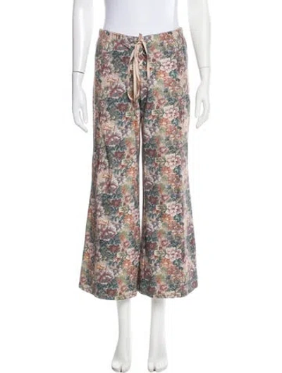 Pre-owned Miaou Floral Print Wide Leg Pants In Neutral