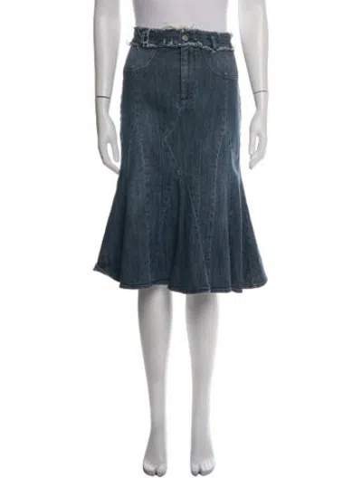 Pre-owned Miaou Fringe Trim Accent Midi Length Skirt In Blue