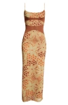 Miaou Gia Mesh Panel Maxi Slipdress In Lace Orange
