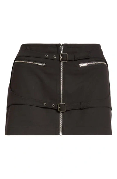 Miaou Gianna Double Belted Miniskirt In Black