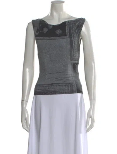 Pre-owned Miaou Graphic Print Asymmetrical Top In Blue