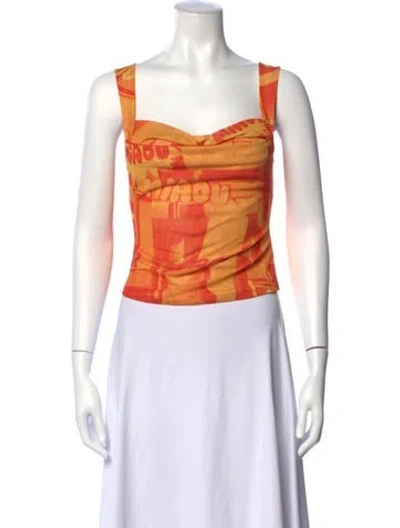 Pre-owned Miaou Graphic Print Cowl Neck Top In Orange