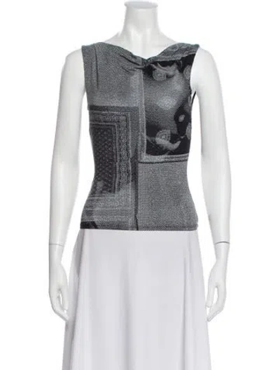 Pre-owned Miaou Graphic Print Cowl Neck Top In White