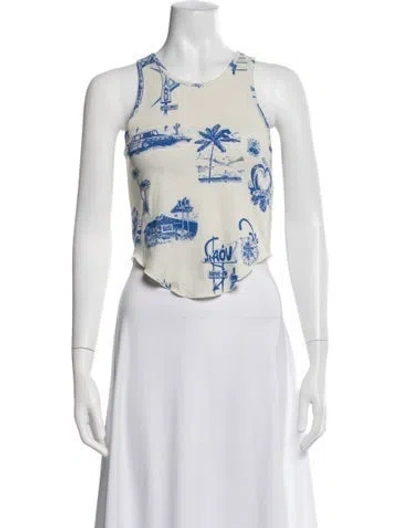Pre-owned Miaou Graphic Print Crew Neck Crop Top In Blue/white