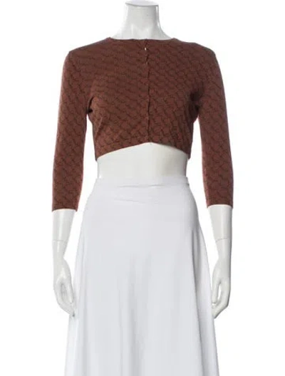 Pre-owned Miaou Graphic Print Crew Neck Crop Top In Brown