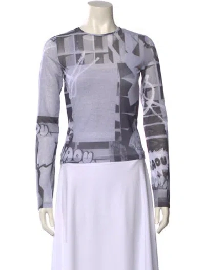 Pre-owned Miaou Graphic Print Crew Neck Crop Top In Gray