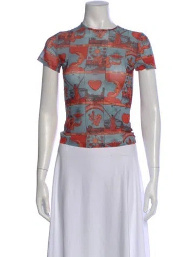 Pre-owned Miaou Graphic Print Crew Neck Top In Blue