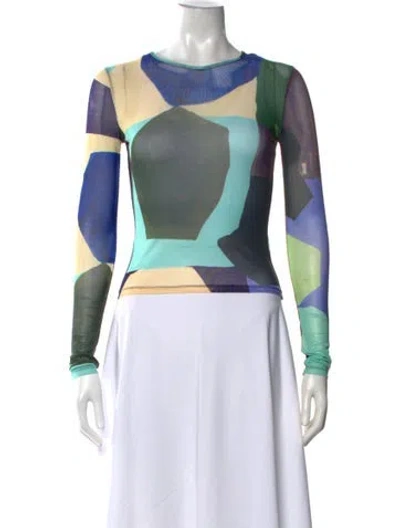 Pre-owned Miaou Graphic Print Crew Neck Top In Blue/neutrals