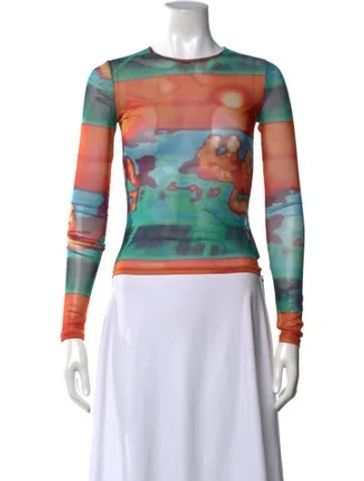 Pre-owned Miaou Graphic Print Crew Neck Top In Green/orange