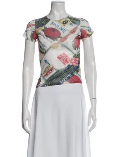 Pre-owned Miaou Graphic Print Crew Neck Top In White
