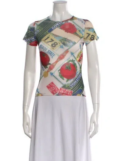 Pre-owned Miaou Graphic Print Crew Neck Top In White