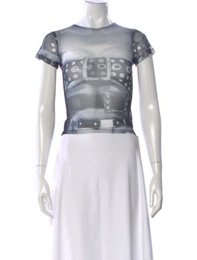 Pre-owned Miaou Graphic Print Crew Neck Top In White