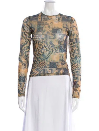 Pre-owned Miaou Graphic Print Crew Neck Top In Yellow