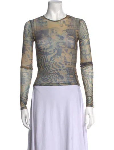 Pre-owned Miaou Graphic Print Crew Neck Top In Yellow