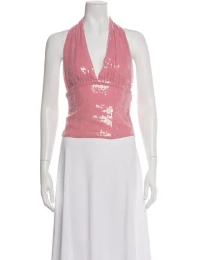 Pre-owned Miaou Graphic Print Halterneck Crop Top W/ Tags In Pink