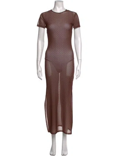 Pre-owned Miaou Graphic Print Long Dress In Brown