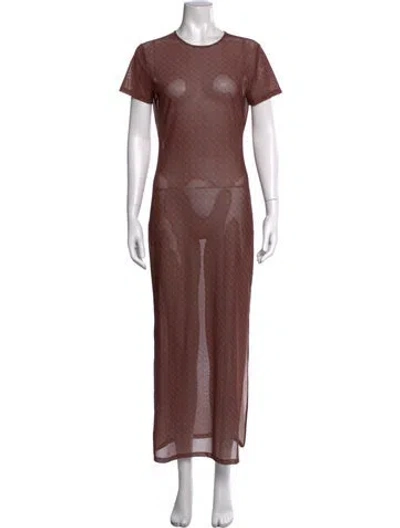 Pre-owned Miaou Graphic Print Long Dress In Brown