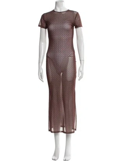 Pre-owned Miaou Graphic Print Long Dress In Brown