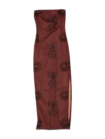 Pre-owned Miaou Graphic Print Long Dress In Brown