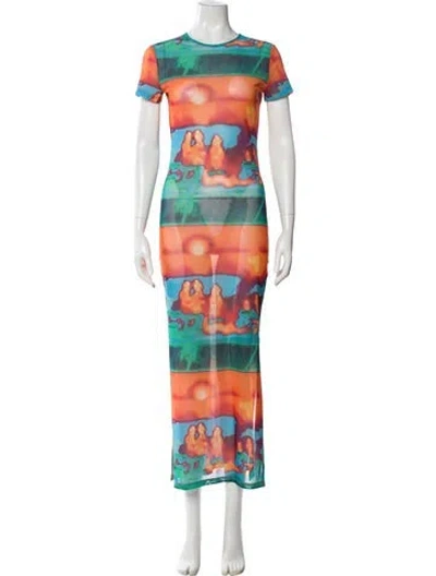 Pre-owned Miaou Graphic Print Long Dress W/ Tags In Neutral