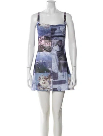 Pre-owned Miaou Graphic Print Mini Dress In Blue