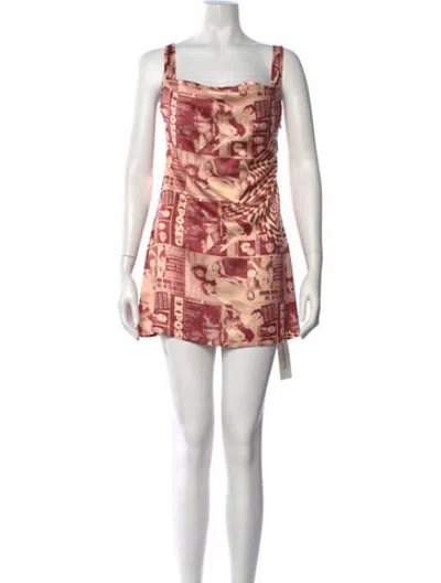 Pre-owned Miaou Graphic Print Mini Dress In Burgundy/neutrals