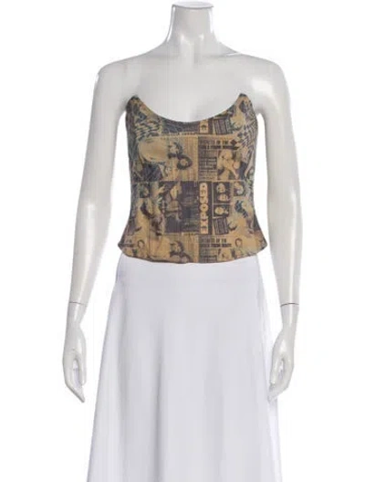 Pre-owned Miaou Graphic Print Scoop Neck Crop Top In Yellow
