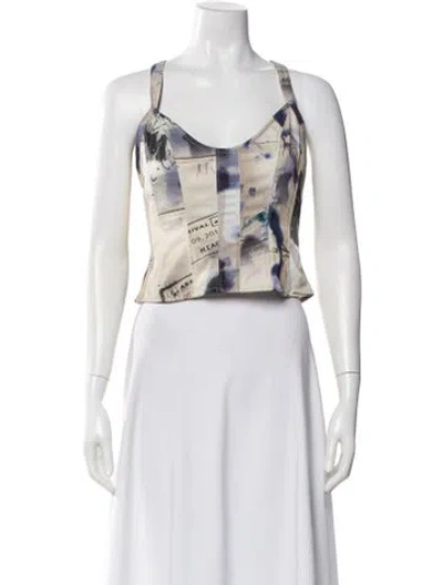 Pre-owned Miaou Graphic Print Scoop Neck Top In Neutral