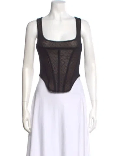 Pre-owned Miaou Graphic Print Square Neckline Crop Top In Black