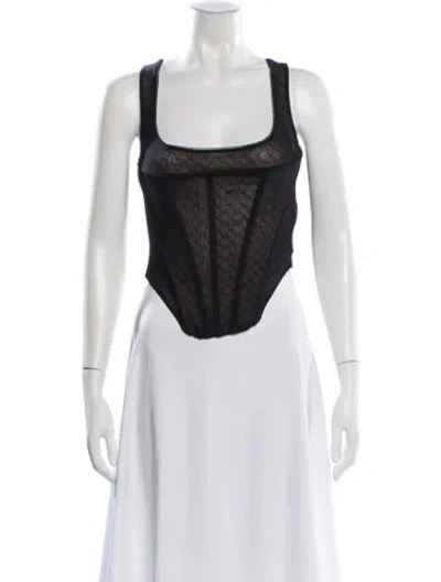 Pre-owned Miaou Graphic Print Square Neckline Crop Top In Black