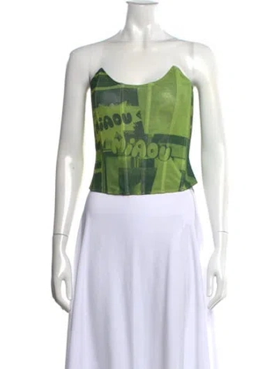 Pre-owned Miaou Graphic Print Square Neckline Crop Top In Green