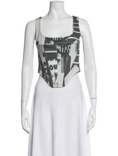 Pre-owned Miaou Graphic Print Square Neckline Crop Top In Green