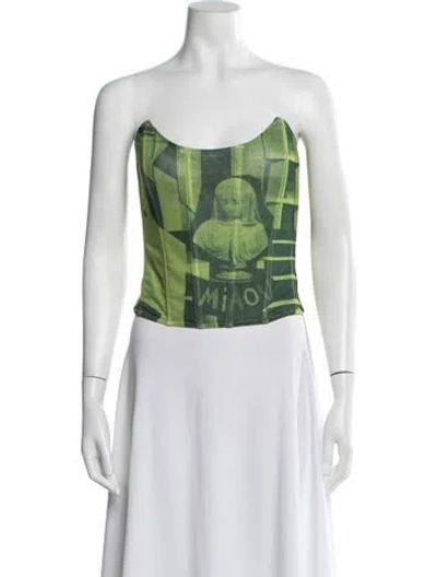 Pre-owned Miaou Graphic Print Square Neckline Crop Top In Green
