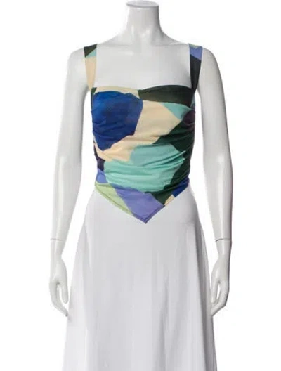 Pre-owned Miaou Graphic Print Square Neckline Crop Top In Green