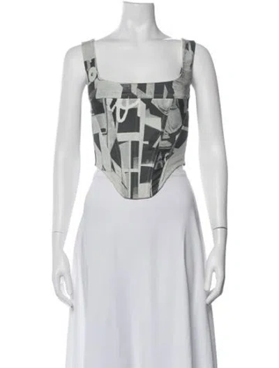 Pre-owned Miaou Graphic Print Square Neckline Crop Top In Grey