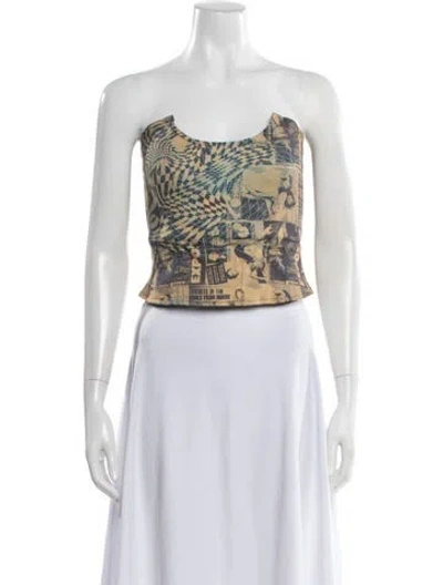 Pre-owned Miaou Graphic Print Square Neckline Crop Top In Multi