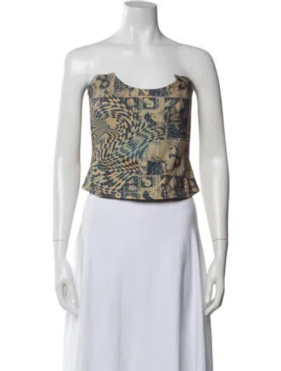 Pre-owned Miaou Graphic Print Square Neckline Crop Top In Multi