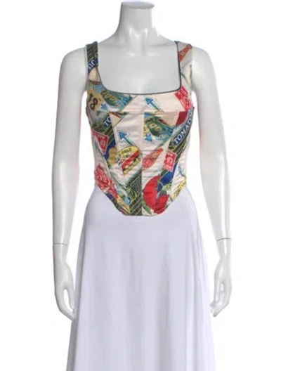 Pre-owned Miaou Graphic Print Square Neckline Crop Top In Neutral