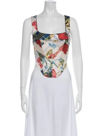 Pre-owned Miaou Graphic Print Square Neckline Crop Top In Neutral