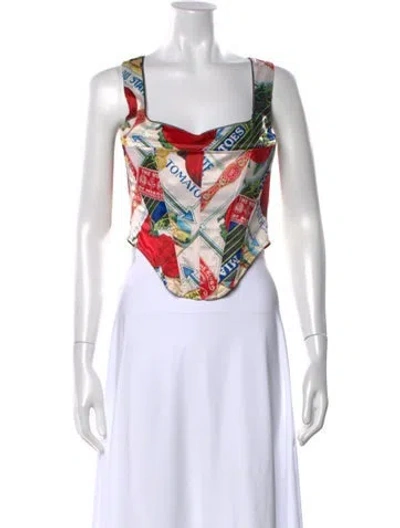 Pre-owned Miaou Graphic Print Square Neckline Crop Top In Neutral