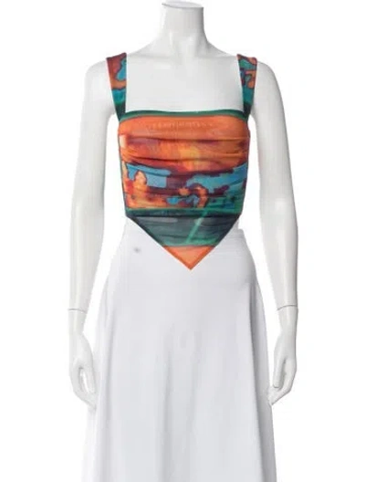 Pre-owned Miaou Graphic Print Square Neckline Crop Top In Neutral