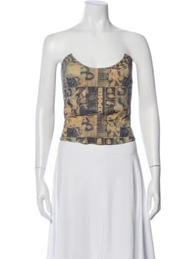 Pre-owned Miaou Graphic Print Square Neckline Crop Top In Neutral