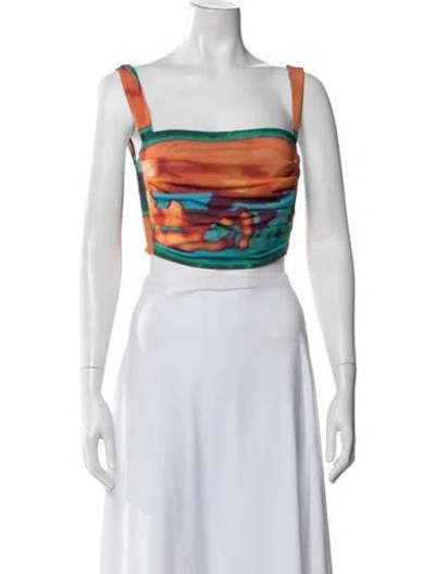 Pre-owned Miaou Graphic Print Square Neckline Crop Top In Orange