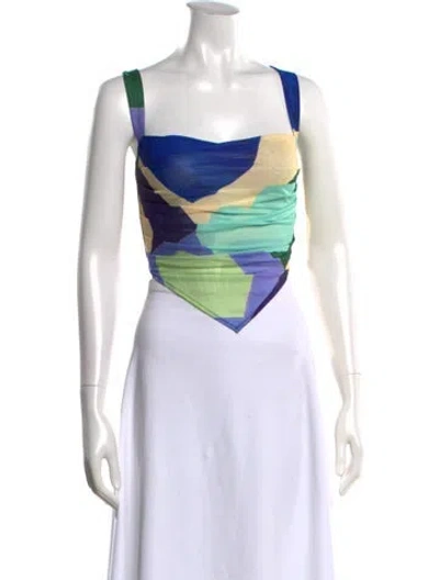 Pre-owned Miaou Graphic Print Square Neckline Crop Top In Orange