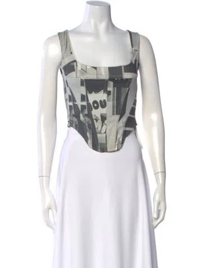 Pre-owned Miaou Graphic Print Square Neckline Crop Top In Pink