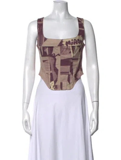Pre-owned Miaou Graphic Print Square Neckline Crop Top In Purple