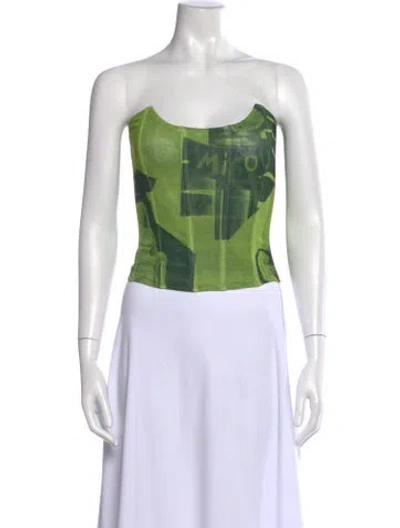 Pre-owned Miaou Graphic Print Square Neckline Crop Top W/ Tags In Green